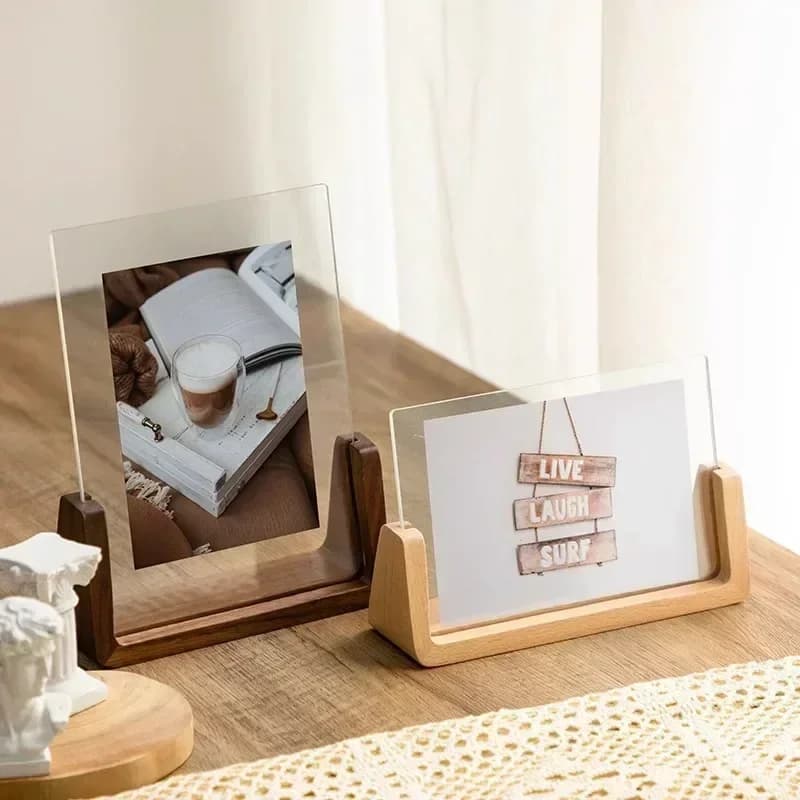 6 Inch Acrylic Picture Frame Wooden Kpop Idol Photo Display Wedding Party Picture Holder Desktop Office Photo Decor Card Holder - 2