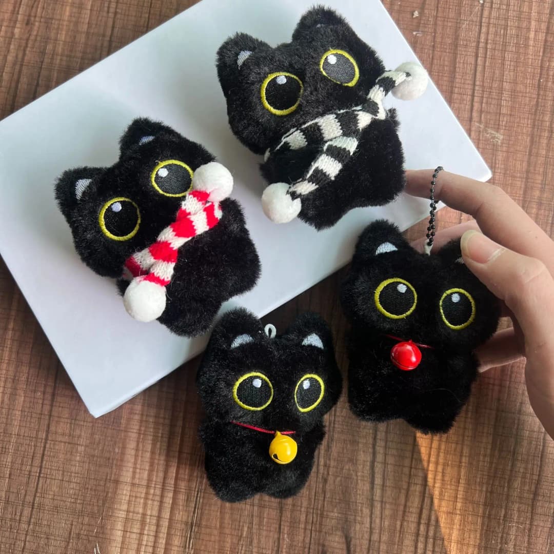 Cartoon Cute Black Cat Plush Keychain Squeaky Toy Squishy Bag Pendant Soft Stuffed Toy Ins Style Cuddly Cat Doll Boys Girls Gift - 4