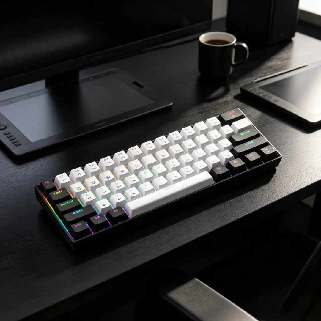 لوحة مفاتيح ميكانيكية سلكية للألعاب 60% مع إضاءة RGB خلفية، تصميم مدمج للكمبيوتر/Mac، سهلة الحمل للسفر - 3