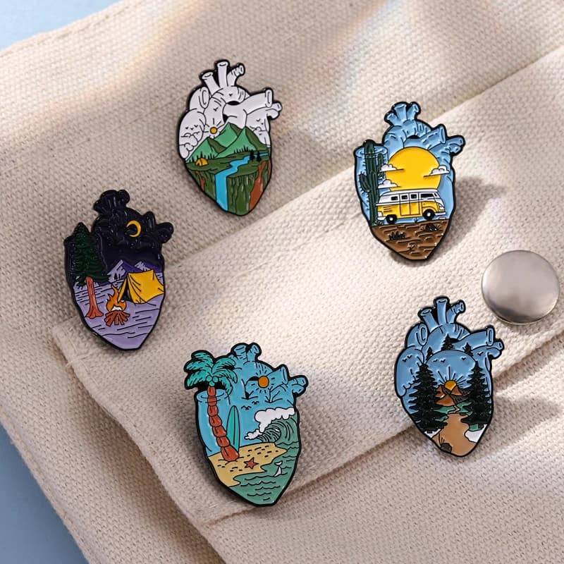 Camping Scenery Heart Enamel Pin Organ Beach Mountain Hiking Brooch Lapel Pin Sweater Backpack Hat Accessories Jewelry Wholesale - 6