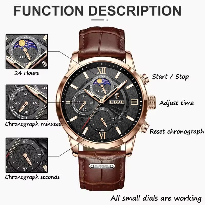 Men's Watches LIGE Top Brand Luxury Men WristWatch For Men Leather Quartz Watch Sports Waterproof Male Clock Relogio Masculino - 3