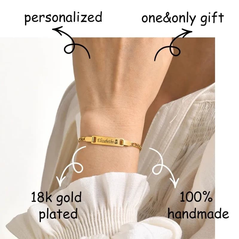 Customized Name & Text Gold Plated Stainless Steel Link Bracelet Fashion Personalized Custom Jewelry Men Women - 2