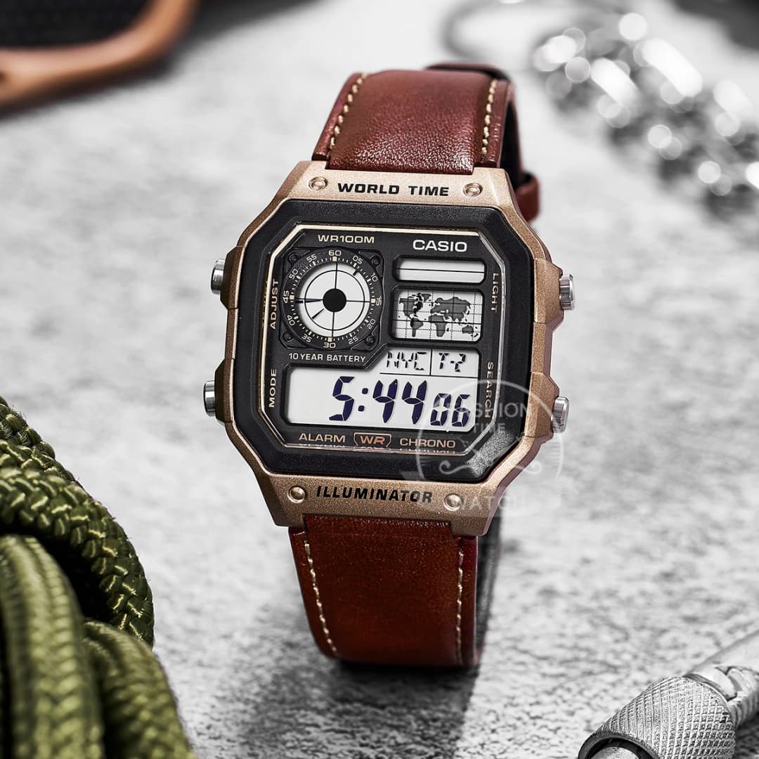 ساعة Casio، مجموعة ساعات رجالية فاخرة، ساعة رقمية عسكرية LED رياضية، موديل AE-1200WHL-5A - 2