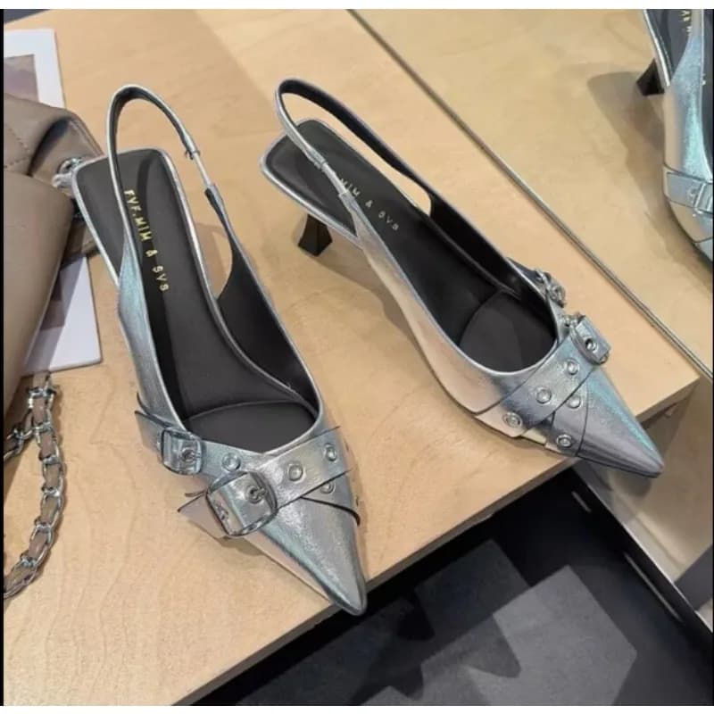 Luxury Brand Designer Women Sandals Fashion Pointed Toe Buckle Strap Metal High Heeled Kitten Heel Elegant Single Shoes Female - 6