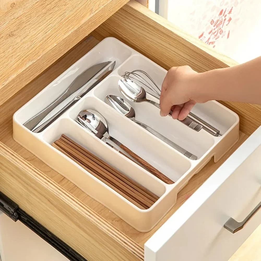 4/5 Compartments Cutlery Organizer Daily Drawer Divider Tray Rectangle Easy Clean Home Kitchen Spoon Fork Separation Box - 2