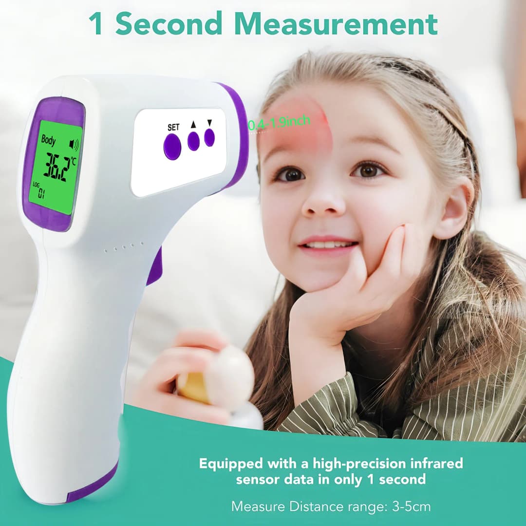 مقياس حرارة رقمي محمول للجبهة بدون تلامس بالأشعة تحت الحمراء لقياس درجة حرارة الجسم للأطفال والكبار - 3
