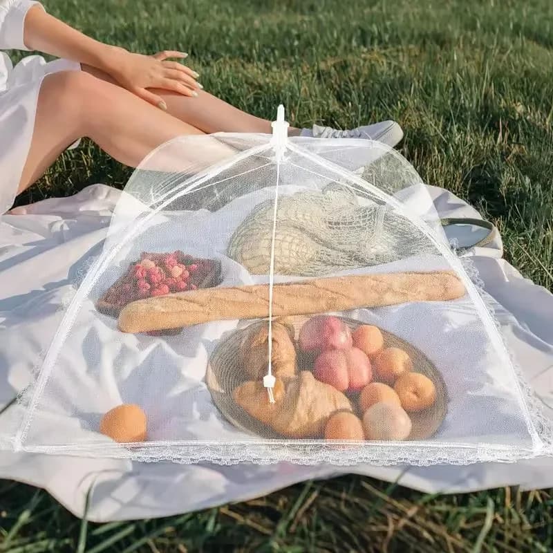 Foldable White Mesh Food Tent Washable Portable Insect Cover for Outdoor Picnics BBQ Parties Transparent Pop Up Screen Cover
