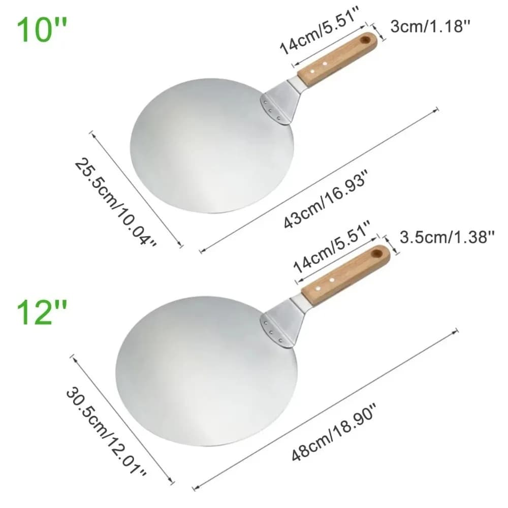 10/12inch Pizza Peel with Wooden Handle  Pizza Lifter and Stainless Steel Spatula for Baking Non-Slip Pizza Server Tray - 4