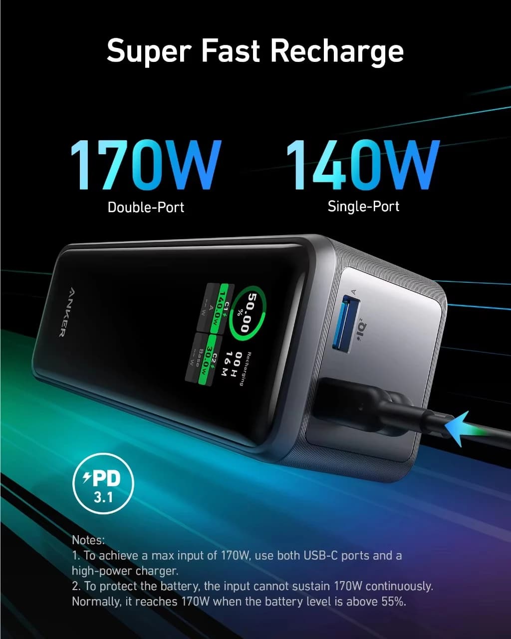 Anker Prime Power Bank 27650mAh 3-Port 250W Portable Charger 99.54Wh Spare Battery Portable Power Bank Large Capacity iPhone 17 - 5