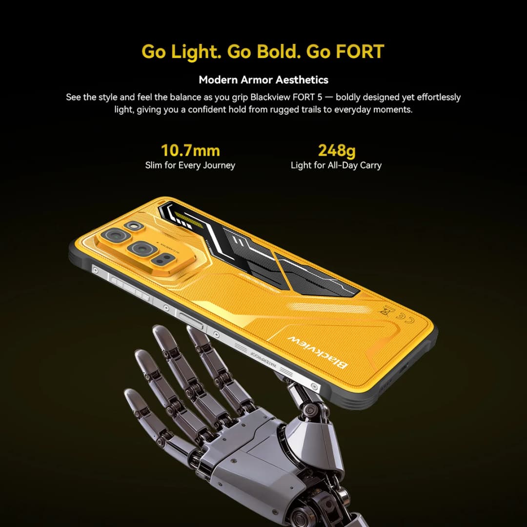 هاتف Blackview FORT 5 الذكي، شاشة 6.78 بوصة HD+ IPS، معالج MediaTek بذاكرة 12 جيجابايت + 256 جيجابايت، كاميرا 108 ميجابكسل، بطارية 5000 مللي أمبير، هاتف متين للاستخدام الخارجي - 2