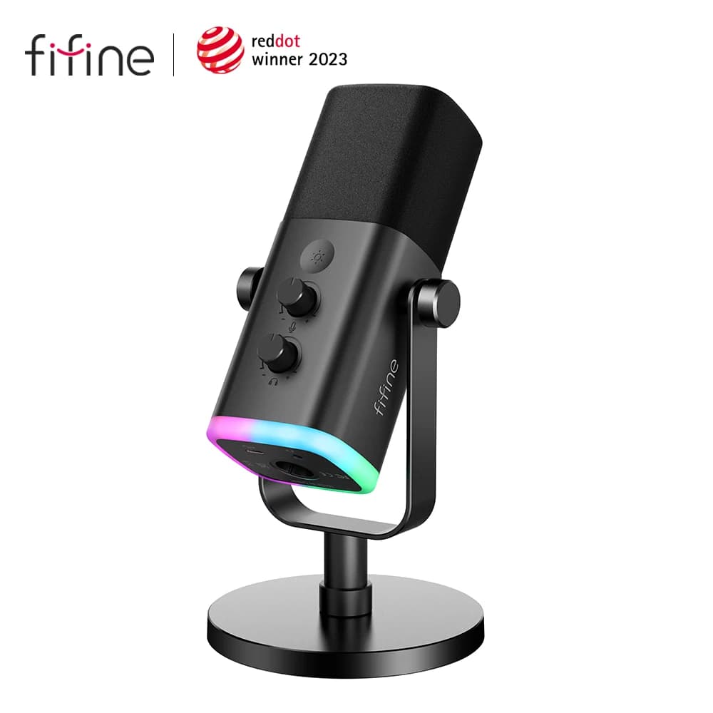 ميكروفون ديناميكي FIFINE USB/XLR مع زر كتم اللمس، مقبس سماعة الرأس، تحكم I/O، للكمبيوتر الشخصي ومزيج PS5/4، ميكروفون ألعاب Ampligame AM8