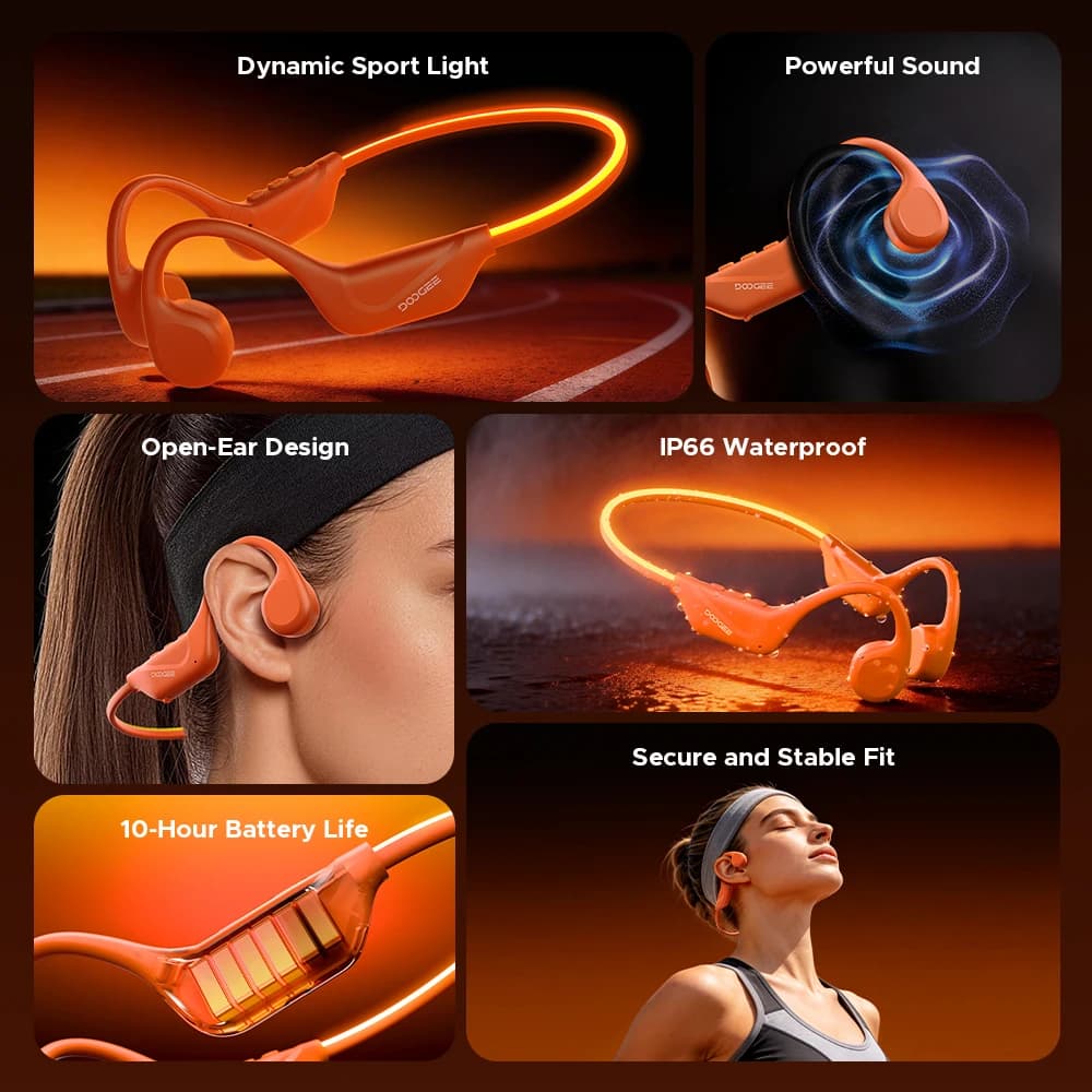 DOOGEE BoneBeat Run Ray Bone Conduction Headphones Waterproof Wireless Bluetooth Headset With Warning Light For Outdoor Sports - 2