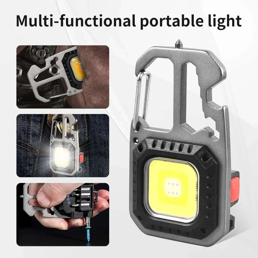 كشاف صغير متعدد الوظائف مع سلسلة مفاتيح، كشاف محمول قابل لإعادة الشحن، مصباح طوارئ للتخييم في الهواء الطلق