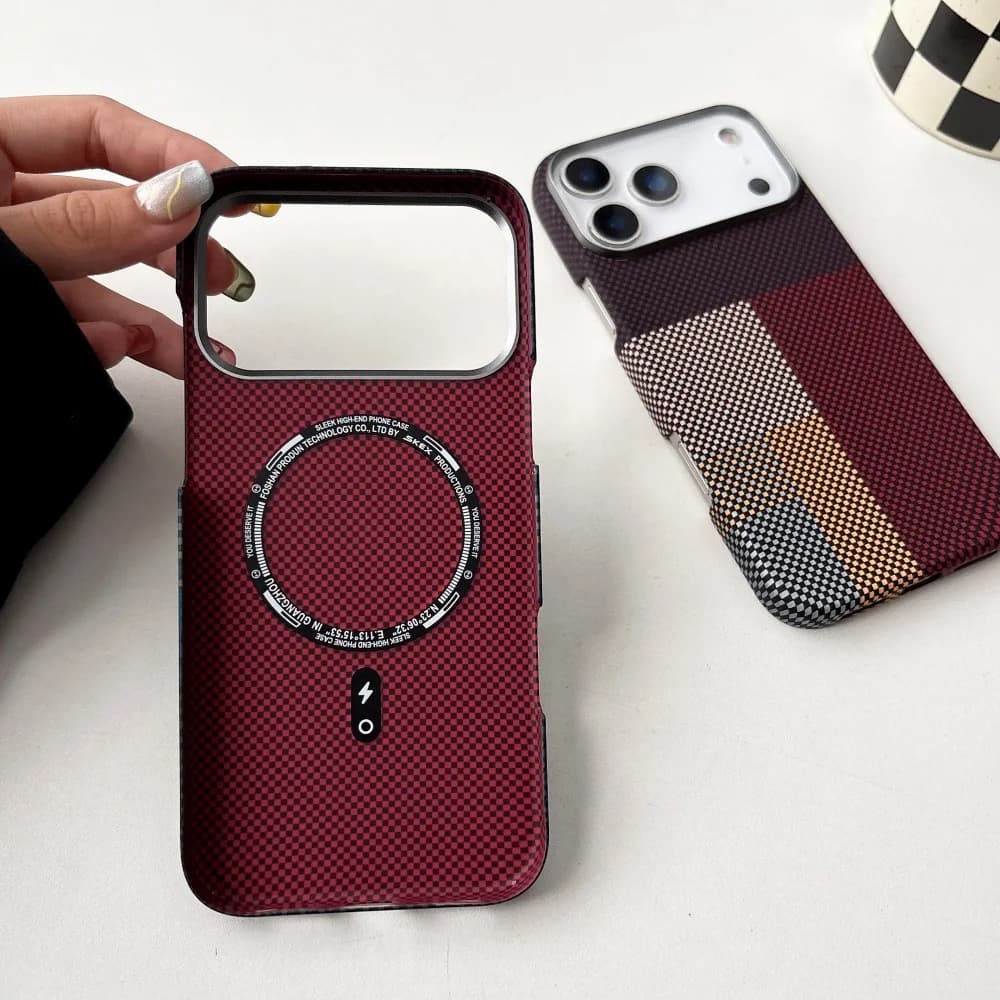غطاء رقيق من ألياف الكربون لماج سيف، مناسب لهواتف iPhone 14 و15 و16 و17 Pro Max، غطاء صلب مقاوم للصدمات مع شحن لاسلكي - 5