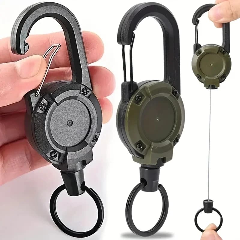 2Pcs Retractable Keychain with Steel Cable & Secure Clip-On Design Durable Black Outdoor Buckle for Camping Hiking Backpacking - 3