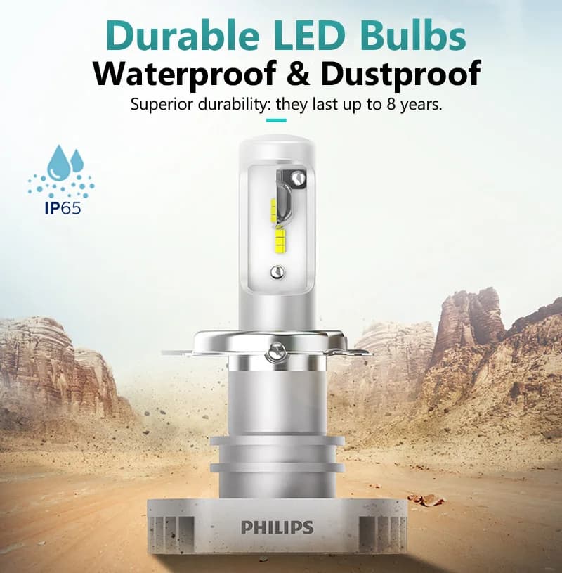 Philips LED H1 H4 H7 H8 H11 H16 HB3 HB4 Ultinon LED 6000K Cool White Headlight +160% Bright Car Fog Light Compact Design, Pair - 6