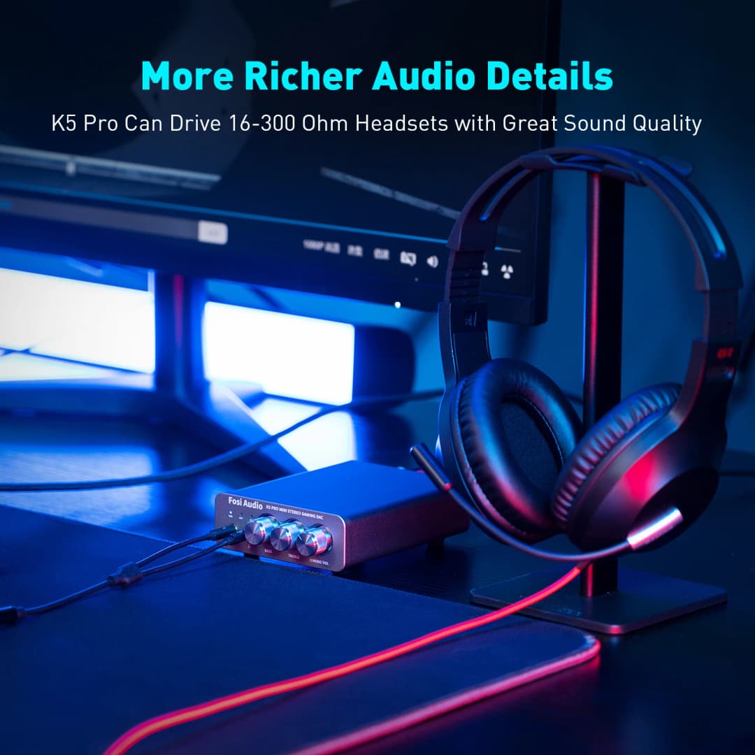 Fosi Audio K5 PRO Gaming USB DAC With Microphone Headphone Amplifier Desktop Mini Audio DAC Amp For PS5 PC - 4
