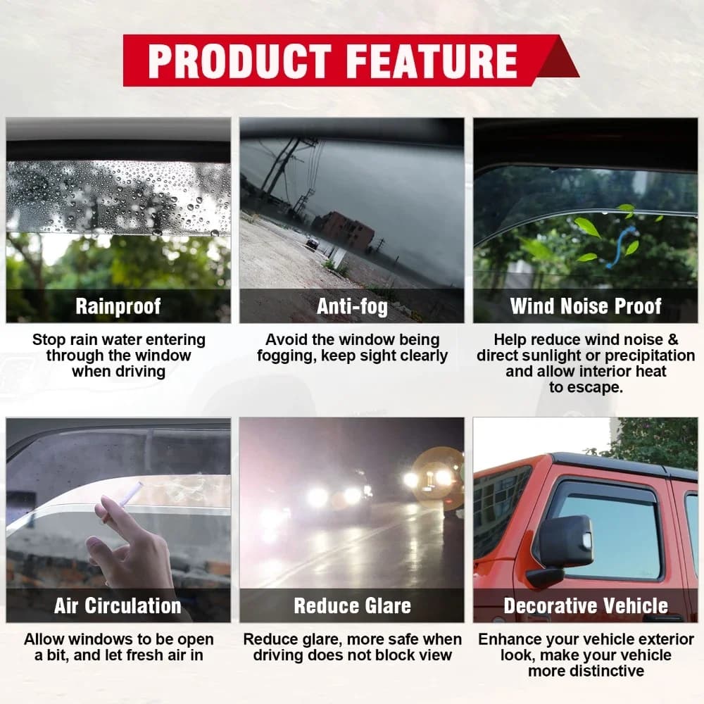 2Pcs Side Window Visor Ventilation Guard Waterproof Rain Awnings Shelters Deflector for Jeep Wrangler JK 2007-2017 2Doors - 6