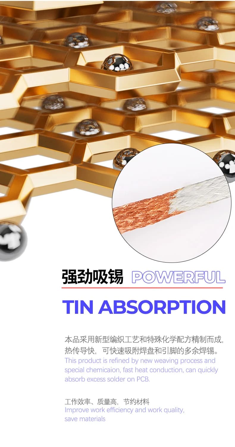 MECHANIC 5PCS DW50 1.5M Strong Copper Desoldering Wire Braid Solder Wick Remover 1.5/2.0/2.5/3.0/3.5mm Soldering Tin Sucker - 6