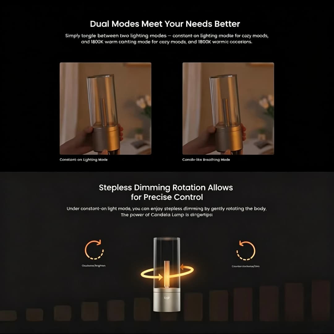 Yeelight Rechargeable Candle Light Candle Ambient Light LED Night Light Warm Light 1800K Stepless Rotary Dimming Type C Charging - 4
