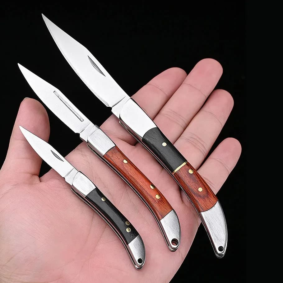 سكين طوي صغير من الفولاذ المقاوم للصدأ، شفرة حادة، مقبض خشبي، سكين تقشير وتقطيع للجيب، مناسب للتخييم والبقاء - 5