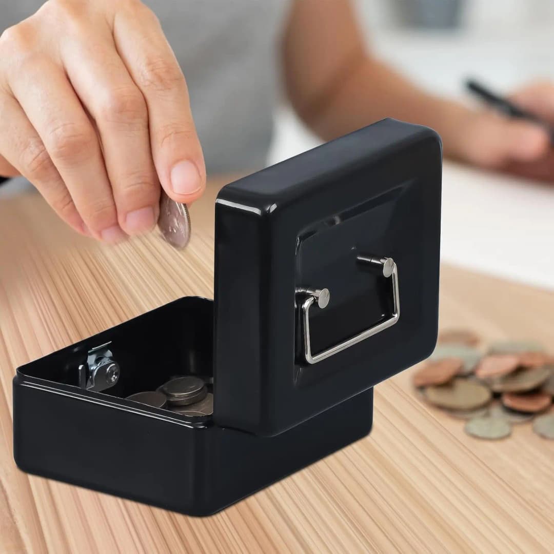 Mini Cash Box with Slot Small Cash Box with Money Tray and Key Lock, Metal Lock Box Small Size - 6