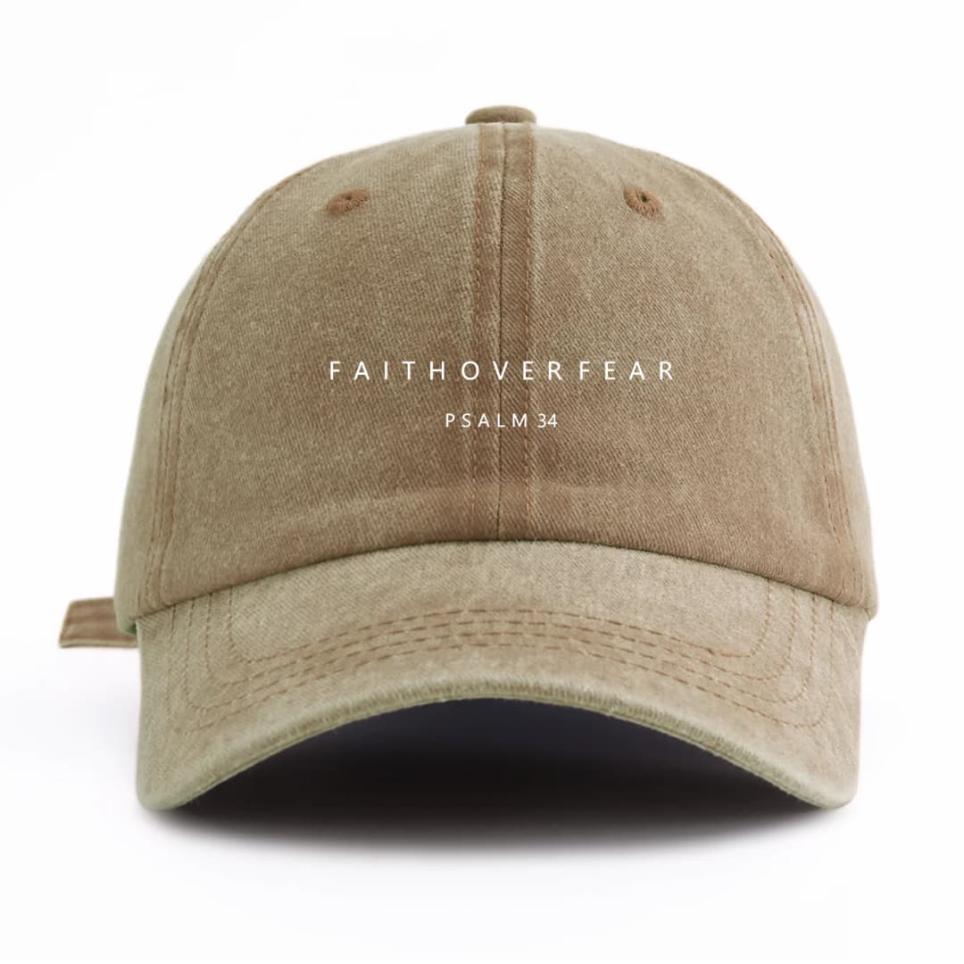 1pc FAITHOVERFEAR Print Washed Baseball Cap for Adults,Minimalist Retro Style Casual Soft Adjustable Dad Hat, Perfect As Gift - 6