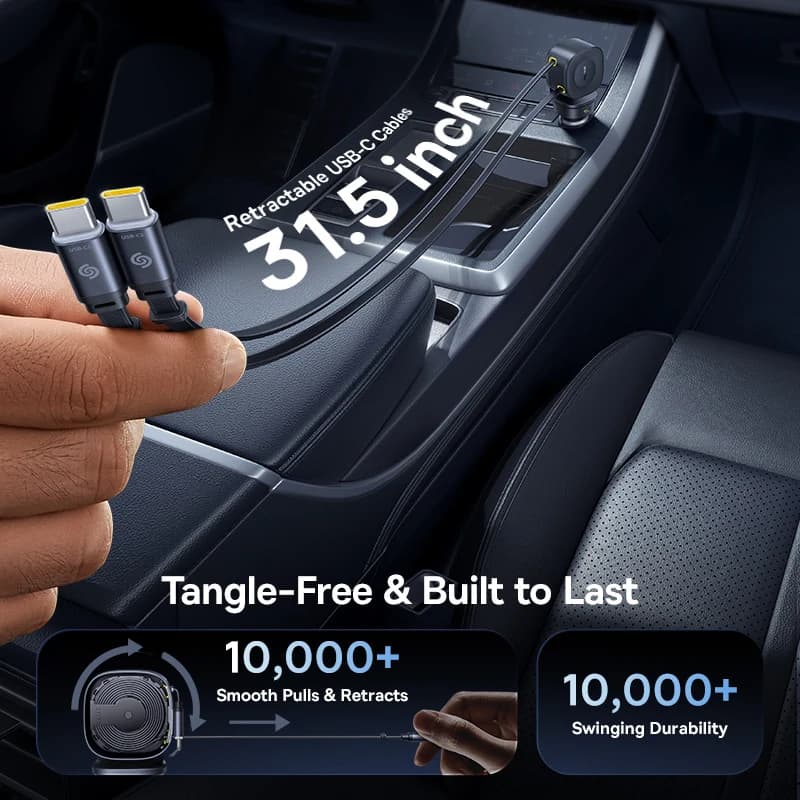 Baseus Car Charger 60W 100W 30W 240W 4 ports Built in Dual Retractable Cable PD Fast Charging USB Type-C Car Phone Charger - 4
