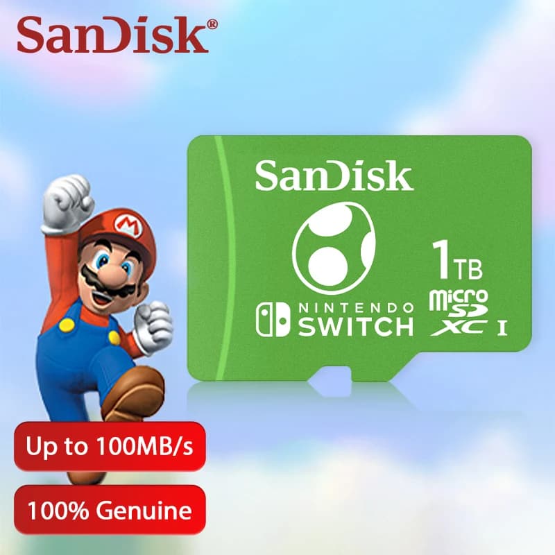 بطاقة ذاكرة SanDisk Micro sd بسعة 64 جيجابايت microSDXC لتخزين ألعاب Nintendo Switch، بسعة 128 جيجابايت و256 جيجابايت، بسرعة تصل إلى 100 ميجابايت/ثانية، بطاقة ذاكرة Switch بسعة 512 جيجابايت