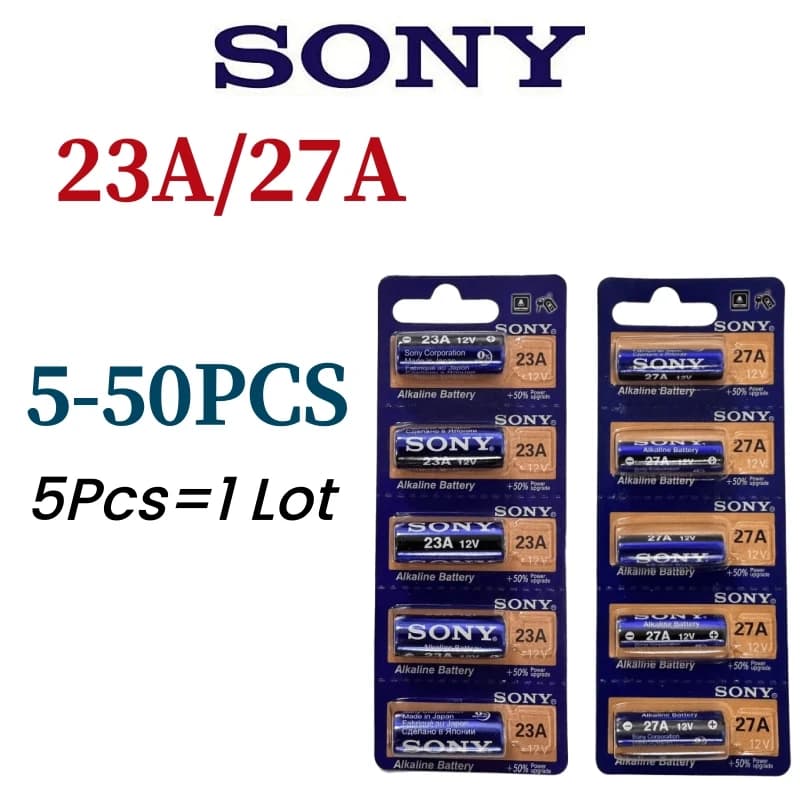 5-50 قطعة بطارية قلوية أصلية SONY 27A /23A 12V 23GA A23S/A27 لجرس الباب والتحكم عن بعد ولعبة كهربائية