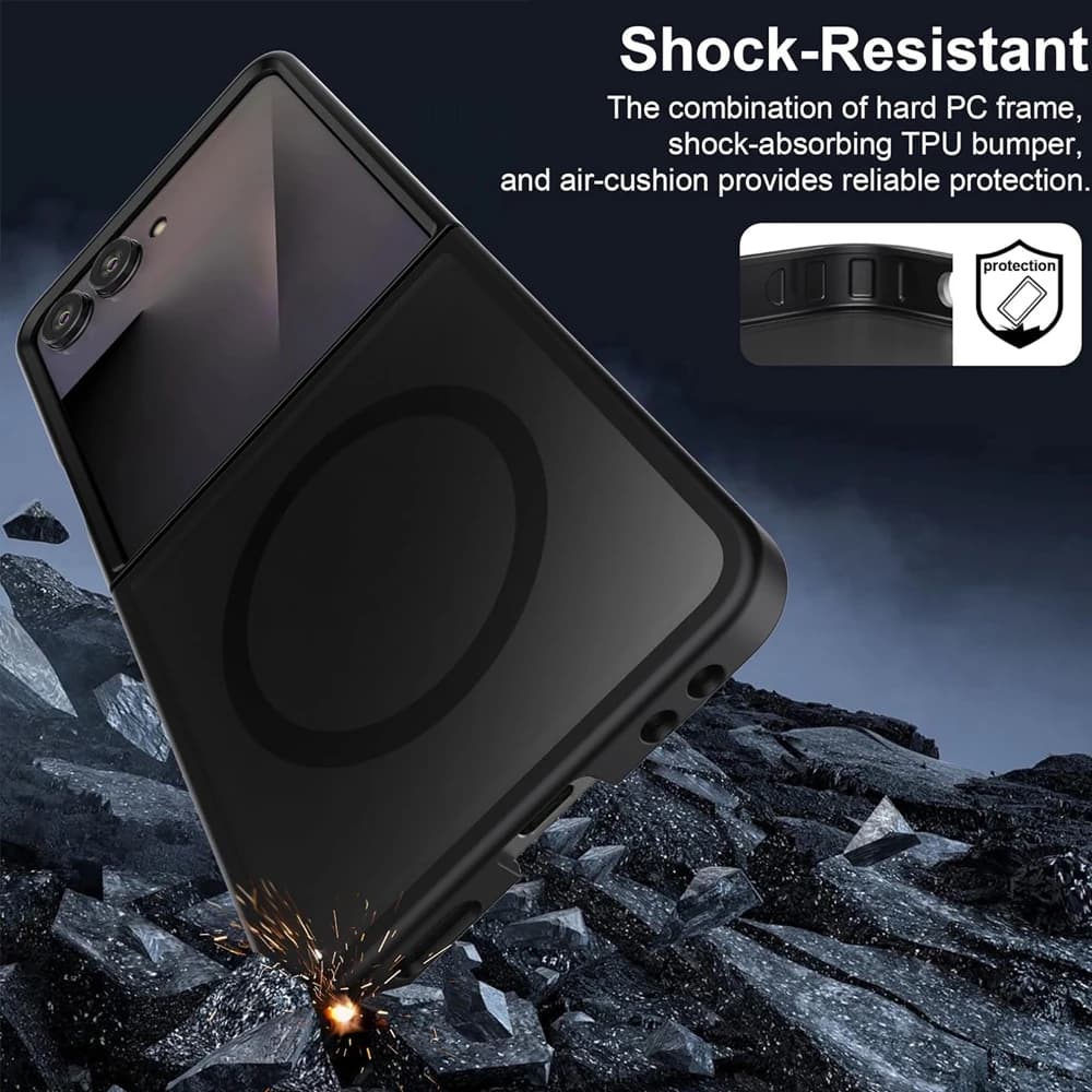 UYUXIO Translucent Magnetic Mobile Phone Case for Samsung Galaxy Z Flip 7 Wireless Charging Cases Rugged Slim Cover with Magnet - 5