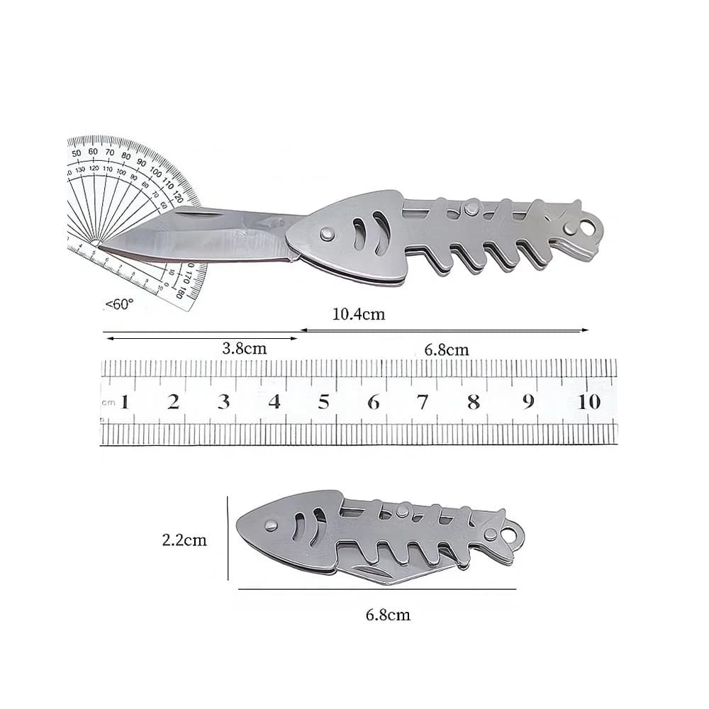 Mini Outdoor Folding Knife Creative Fish Bone Unboxing Portable Pocket Keychain Stainless Steel Tactical EDC Tool Cutter Pendant - 6
