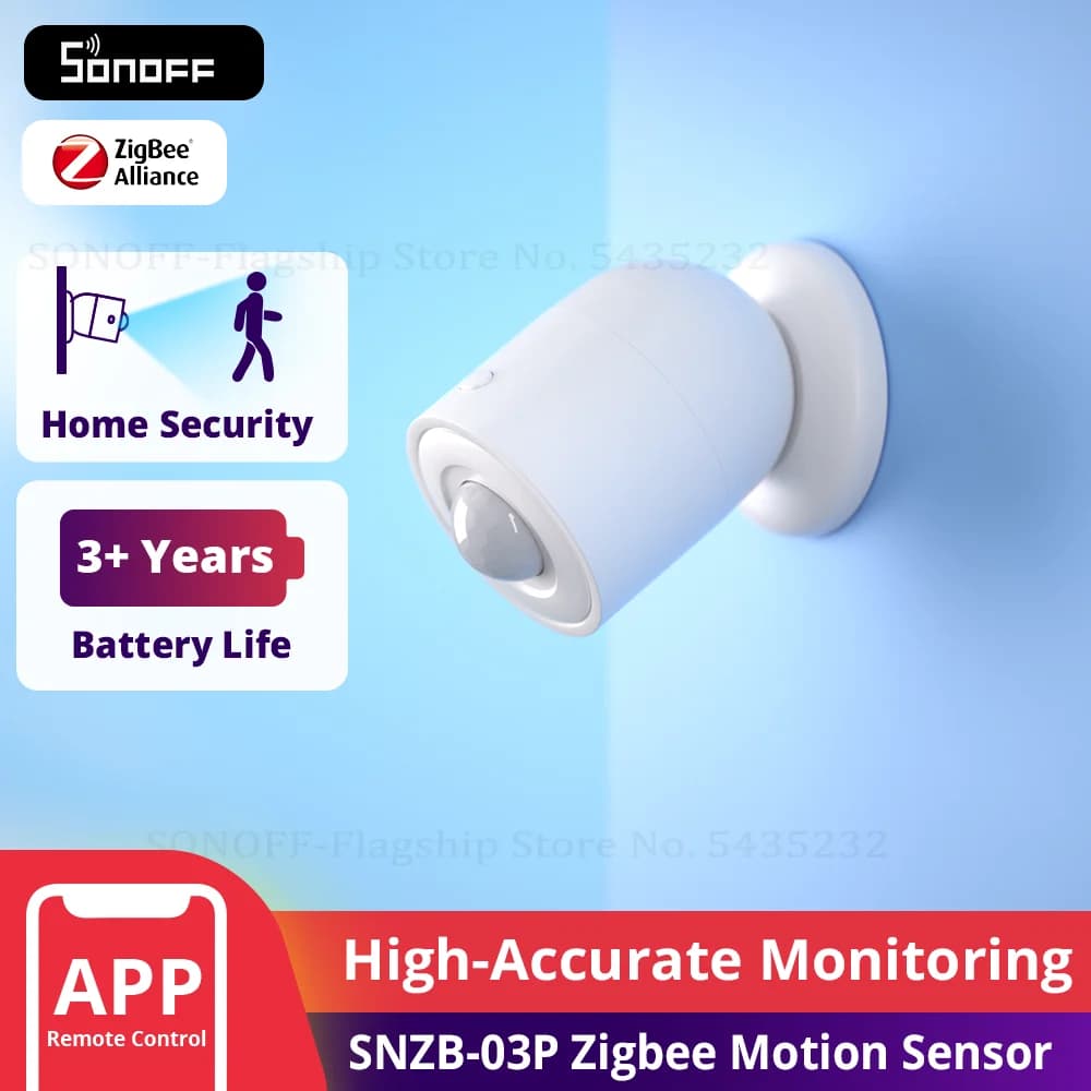 مستشعر حركة SONOFF SNZB-03P يعمل بتقنية ZigBee مع كشف الحركة والضوء الذكي وتنبيه التشغيل مع ZBBridge عبر تطبيق eWeLink وAlexa وGoogle