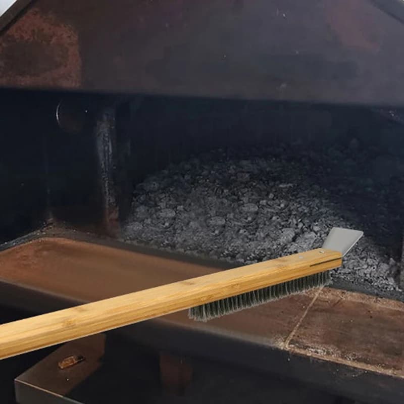 فرن بيتزا المطبخ، فرشاة نحاسية، مقبض خشبي، شواية نحاسية، فرشاة تنظيف صغيرة لتنظيف الفرن - 5