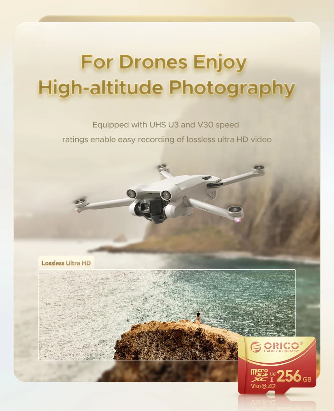 بطاقة ذاكرة ORICO 256GB Micro SD microSDXC بسرعة قراءة/كتابة حتى 180 ميجابايت/ثانية، متوافقة مع Full HD و4K UHD، C10، U3، V30، 4K، A2، مثالية للكاميرات بدون طيار وكاميرات داش - 4