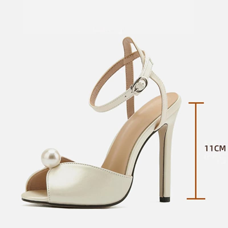 Liyke High Quality Cozy Silk Peep Toe 11CM Thin Heels Gladiator Sandals Women Fashion Pearl Designer Shoes Ankle Strap Sandalias - 5