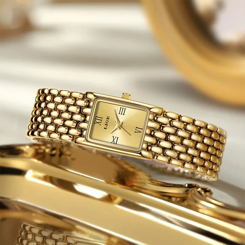 LIGE Luxury Square Ladies Watches Waterpoof Stainless Steel Quartz Wristwatches Fashion Classic Business Gift Watches For Woman - 2