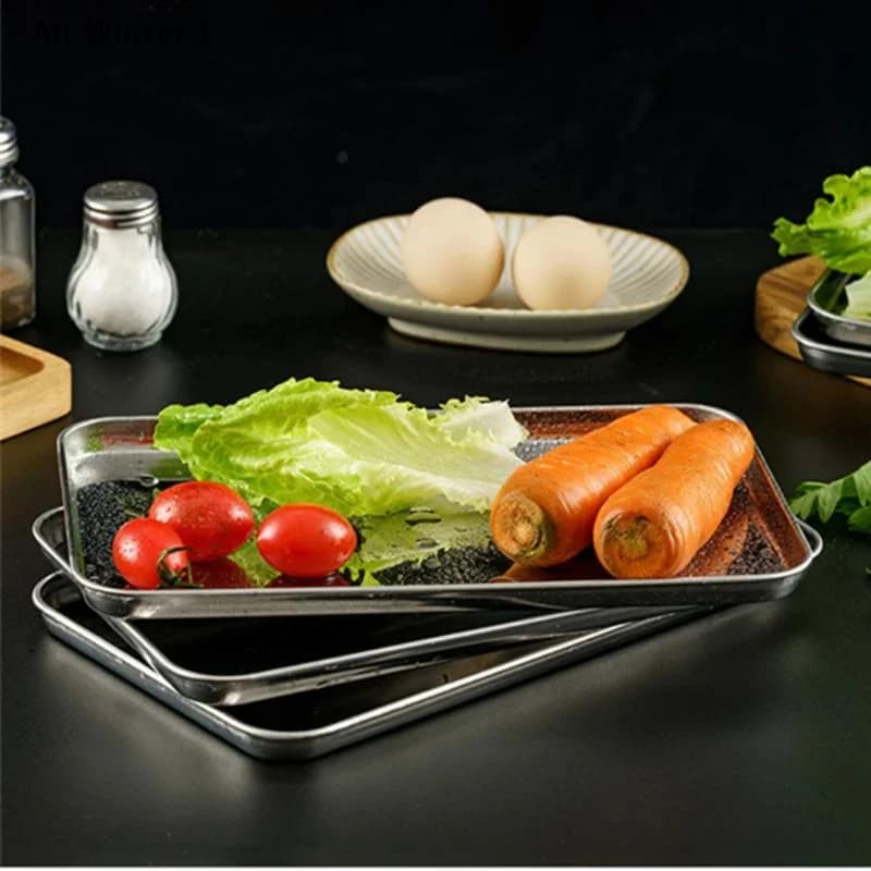 Rectangle Stainless Steel Tray Commercial Buffet Presentation Tray Food Serving Plate Rice Noodle Pan Dishes Storage Organizer - 2