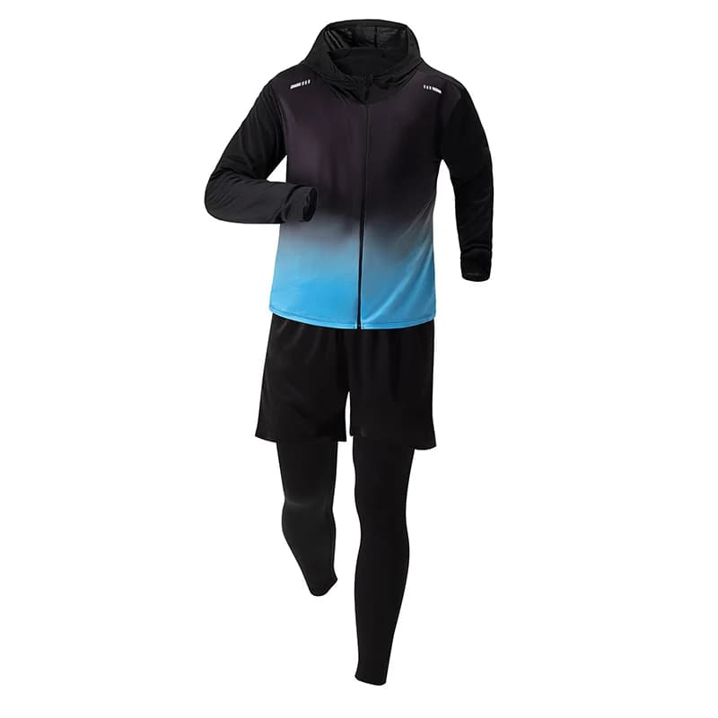 5-Piece Men's Quick-drying Sports Suit Fitness Running Tight Elastic Trousers With Cap Gradient Coat Round Neck Casual T-shirt - 3
