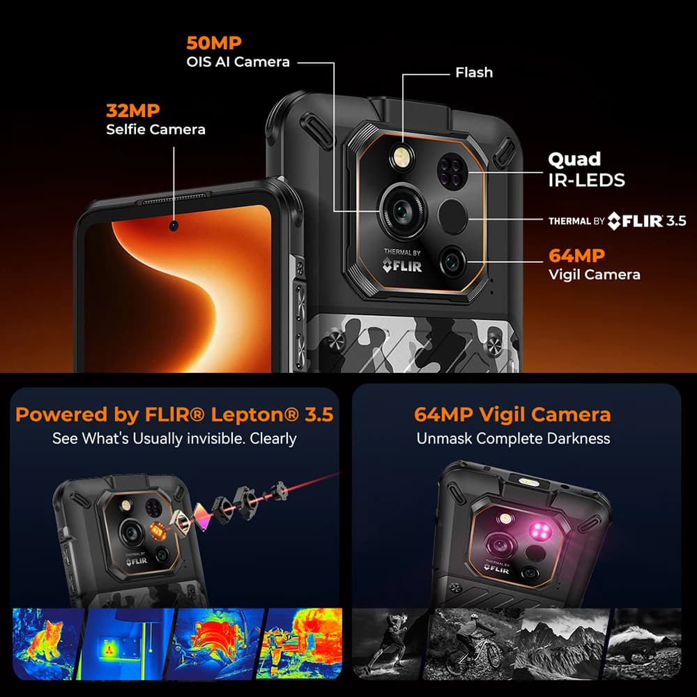 هاتف Ulefone RugOne Xever 7 Pro 5G المتين مع تصوير حراري بنظام أندرويد 15، ذاكرة 512 جيجابايت، رام 12 جيجابايت، شاشة AMOLED بمعدل تحديث 120 هرتز، NFC، بطارية 5500 مللي أمبير - 3