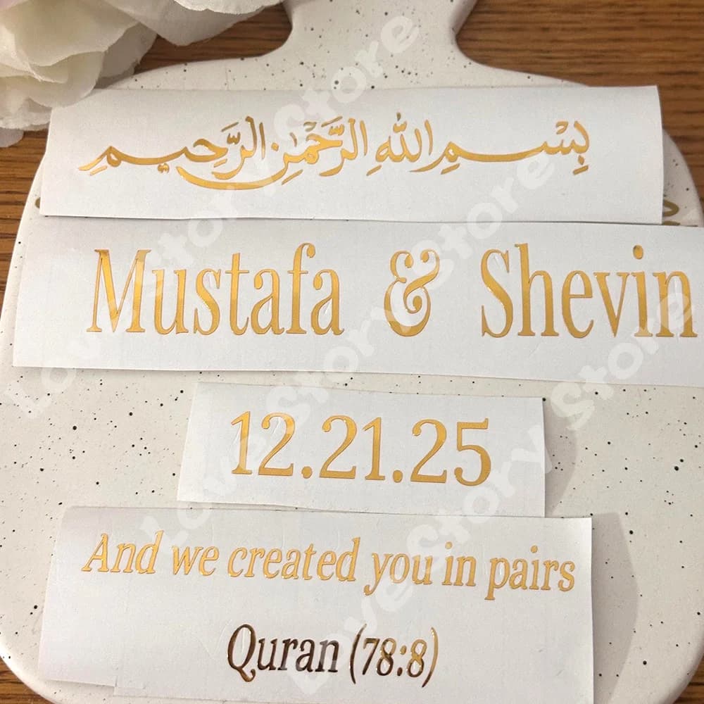 Personalized Sign Vinyl Sticker Name Decal for Mirror Ring Plate Board Engagement Wedding Nikkah Gift Decor Islamic Arabic Label - 3