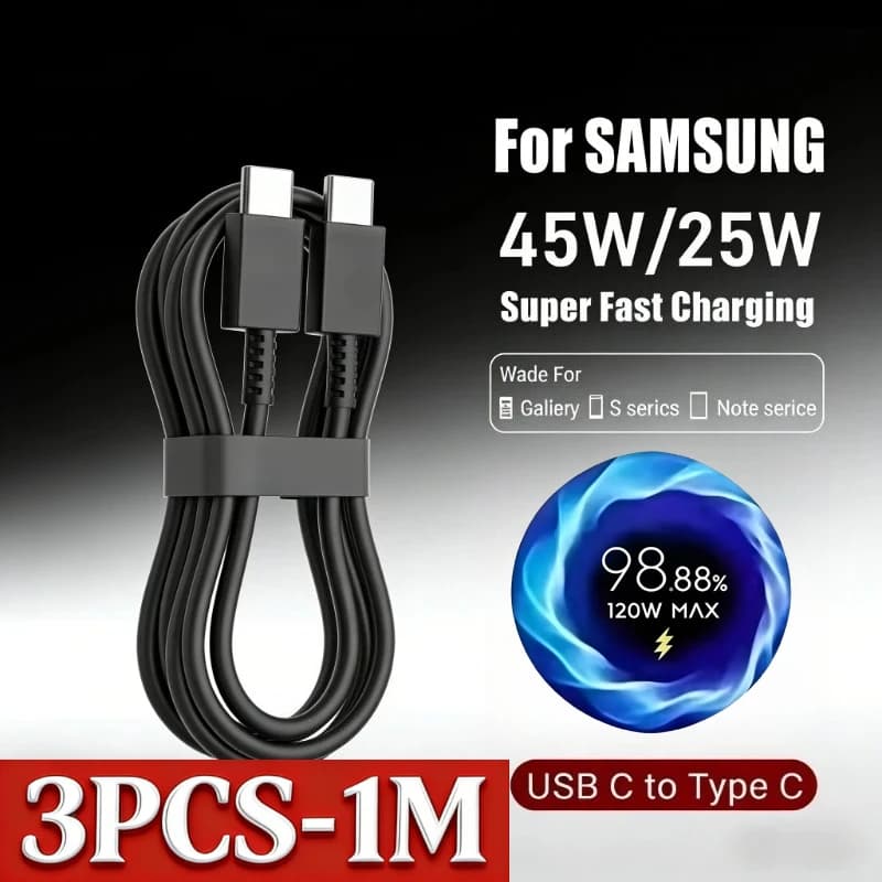 PD 100W USB Type C to C Fast Charge Cable for Samsung Galaxy S22 S23 S24 S25 Plus Note Ultra A53 A54 Charging Data Cable 3/1Pcs