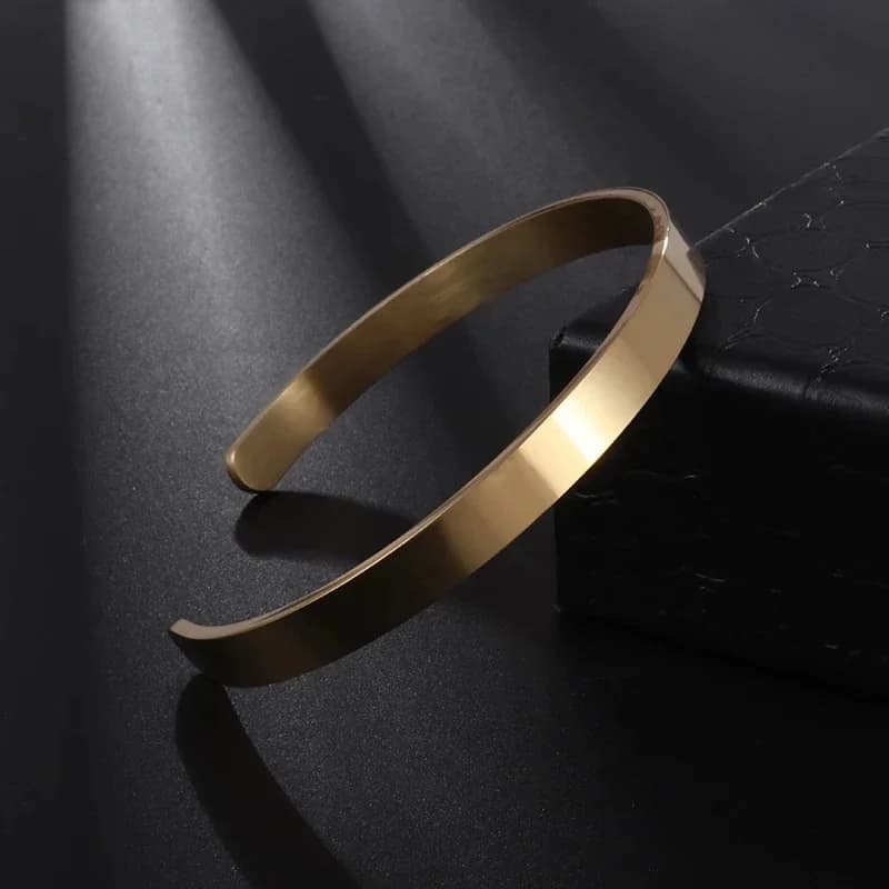 High Quality Titanium Steel Polished C Shape 6mm Open Bracelet Men's Fashion Punk Casual Cuff Bangles Couple Jewelry - 2
