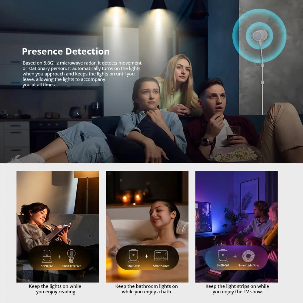 مستشعر وجود بشري SONOFF SNZB-06P Zigbee 3.0، مستشعر حركة 5.8GHz، كاشف ذكي، متوافق مع Zigbee Hubs / Home Assistant / Alexa - 3