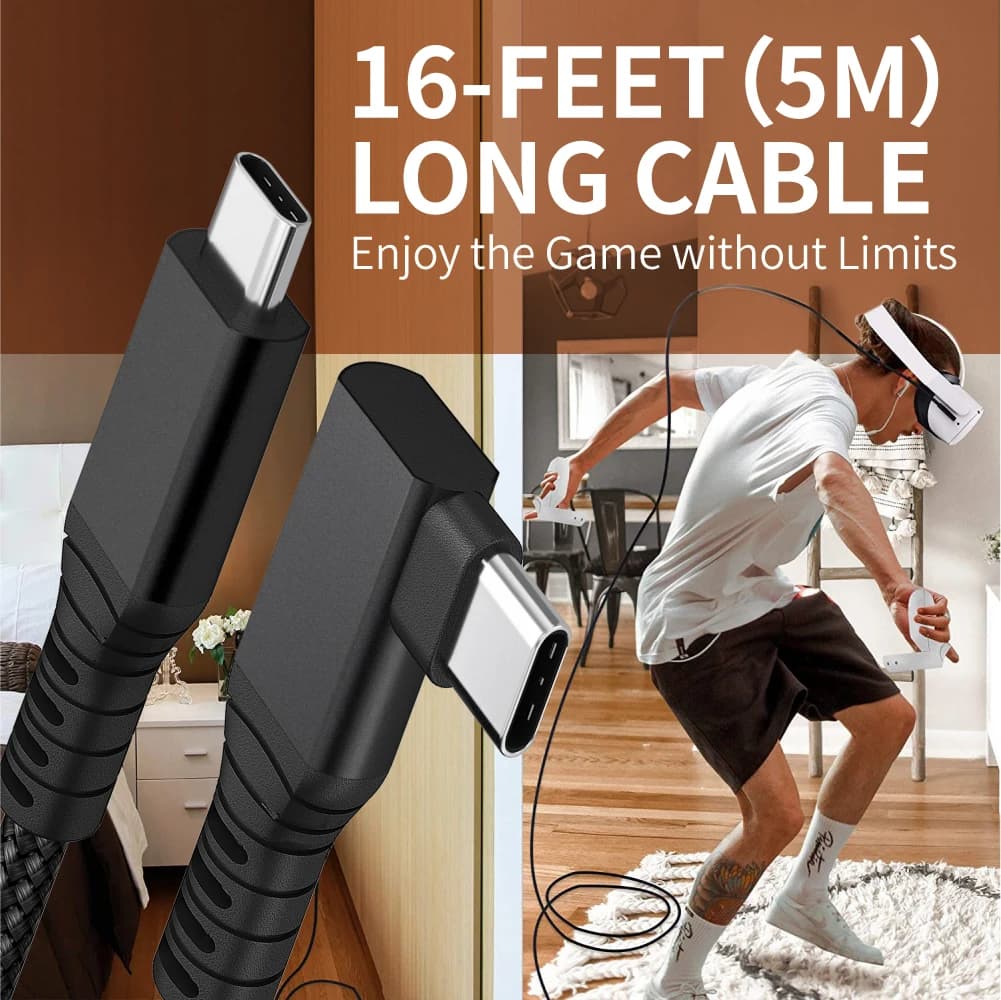 كابل ربط 10FT لـ Quest 2 Quest PC VR USB 3 إلى النوع C كابل طويل 3A شحن سريع وكابل نقل البيانات 5Gbps لسماعات الواقع الافتراضي - 6
