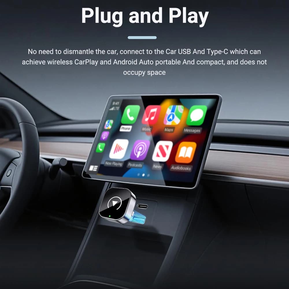 محول جديد صغير 2 في 1 لاسلكي CarPlay وAndroid Auto 5GHz واي فاي، Type-C/USB تشغيل فوري صندوق ذكي لإكسسوارات السيارة - 4