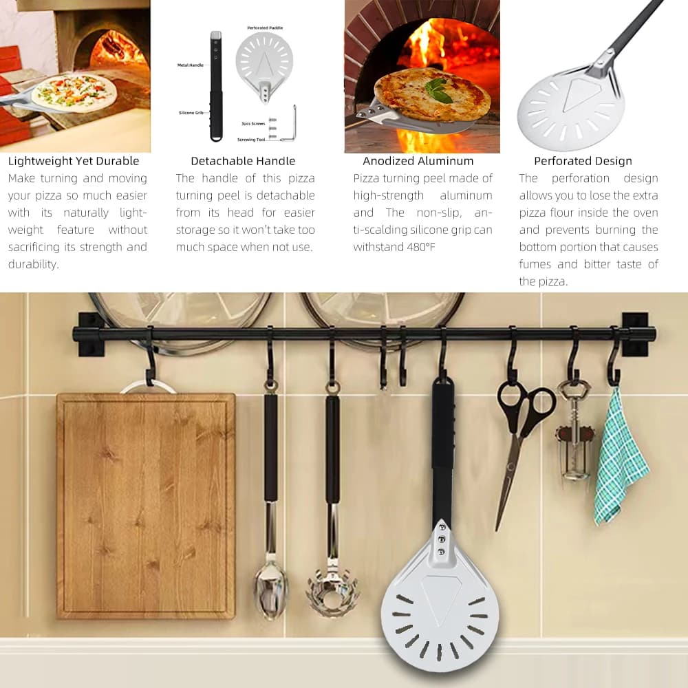 7 8 9 10 بوصة طويلة بيتزا قشر قابل للتعديل تحول مجرفة ملعقة الخبز أداة أواني المطبخ غير لاصقة بيتزا كبيرة تيرنر للفرن - 6