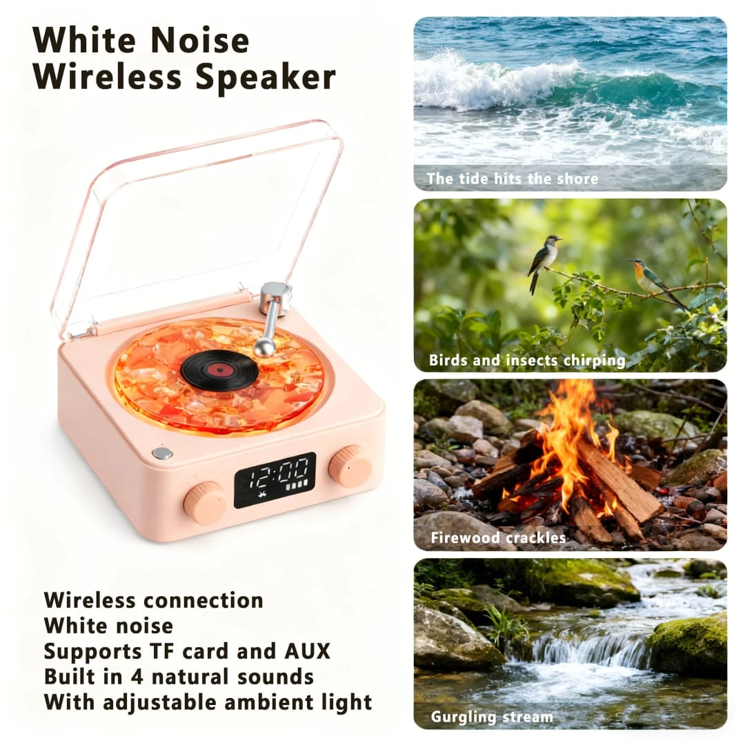 Retro Turntable Speaker With White Noise Wireless Bluetooth Vinyl Record Player Stereo Sound RGB Projection Lamp Effect - 3