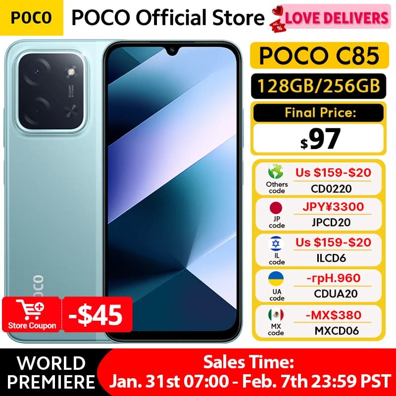 NEW POCO C85 Global Version Smartphone NFC MediaTek Helio G81-Ultra 6.9" Dot Drop Display 50MP Main Camera 6000mAh 33W Charging