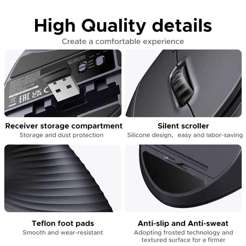 UGREEN Bluetooth 2.4G Vertical Wireless Mouse  Ergonomic 4000DPI 6 Mute Buttons for MacBook Tablet Laptops - 6